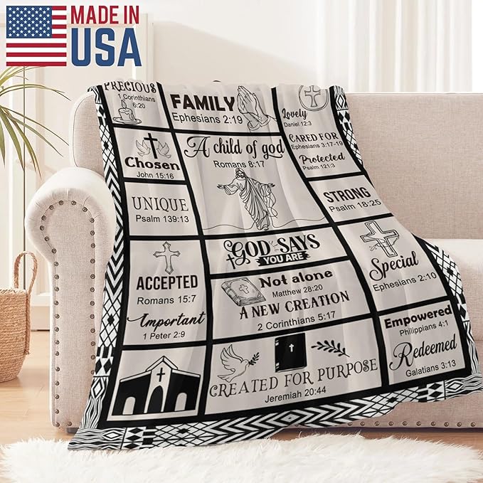 Bible Verse Christian Gift Blanket 50"x60", Inspirational Faith Throw for Believers, I Am a Child of God Blanket,Baptism Spiritual Gifts for Catholic Men Women