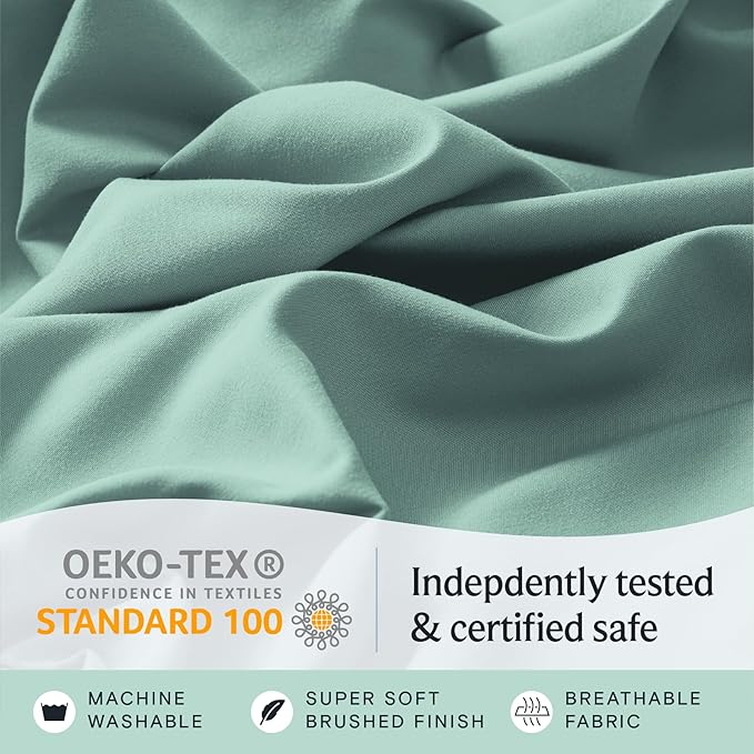 LuxClub 4 PC Queen Sheet Set, Deep Pockets Wrinkle Free Cooling Bed Sheets Hotel Bedding for Women, Men, Includes 1 Fitted Sheet, 1 Flat Sheet and 2 Pillowcases-Silky Soft Light Teal