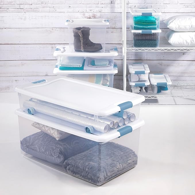 Sterilite 4-Pack Latching Box, Under Bed Storage Bins with Lids, Clear Plastic, 56 Quart - Heavy-Duty Organizing Containers for Closet, Bathroom, and Office