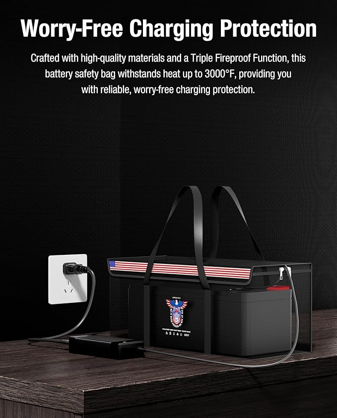 12V 200Ah LiFePO4 Lithium Battery Fireproof Safe Bag, Large Capacity Explosion-proof Lipo Battery Case for Charging & Storage, Waterproof Safe Box Compatible with LiTime & Renogy(22x9x9.4 Inches)
