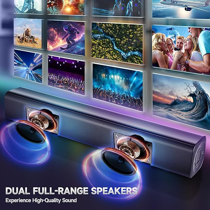 Fansbe Direct Sound Bar Speakers Bluetooth Wireless, TV Speakers Sound Bar Subwoofer, Home Theater Surround Sound Bar HDMI(ARC) Optical AUX USB 2.1ch Home Audio Sound System TV PC Wall Mount, Black