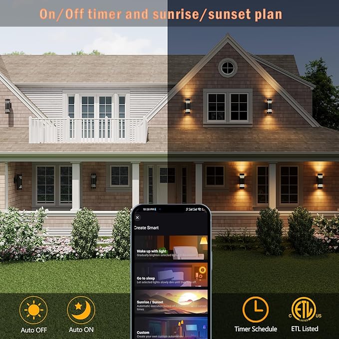 Smart WiFi Outdoor Wall Lights Exterior 2 Pack, Up and Down Porch Lights Ambience Color Changing, Bronze Cylinder RGBCW LED Outdoor Wall Lamp for House Garage Porch, Outside Exterior Lights ETL Listed