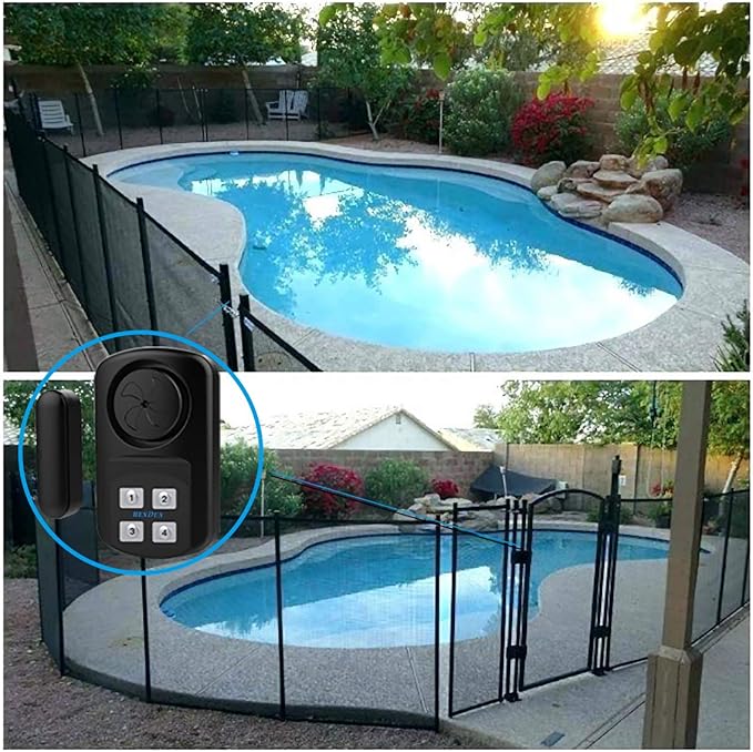 HENDUN Pool Gate Alarm Outdoor Wireless with Remote, 140db Loud, Waterproof Door Alarm Sensor, Kids Safety, Weatherproof Garage Fence Entry Chime (2 Pack)