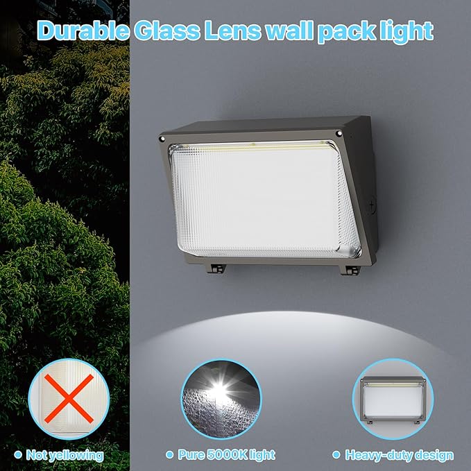 HYPERLITE LED Wall Pack Light: 120W Glass Lens LED Wall Packs Outside Lighting - 18000lm Flood Lights Outdoor with photocell 4 Packs for Area Parking Lot Driveway UL Listed