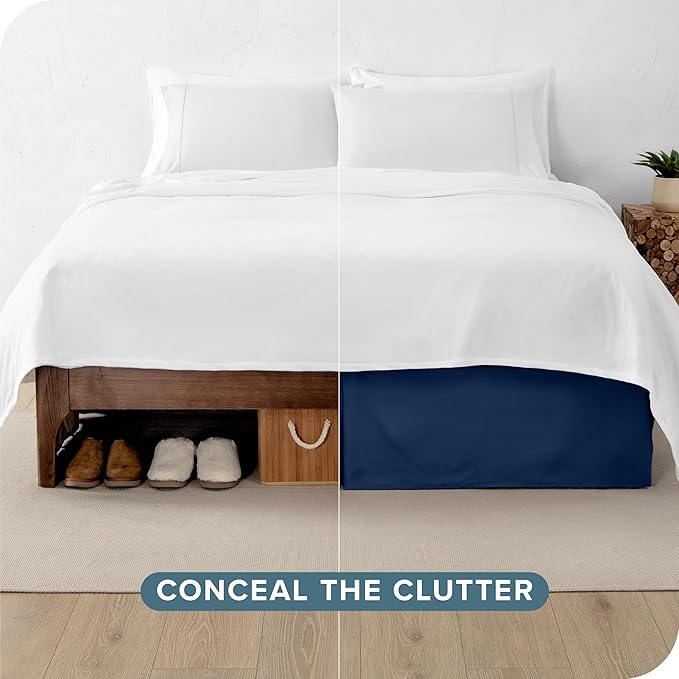 Bare Home King Bed Skirt - 15-Inch Tailored Drop Easy Fit - Bed Skirt for Beds - Center & Corner Pleats (King, Dark Blue)