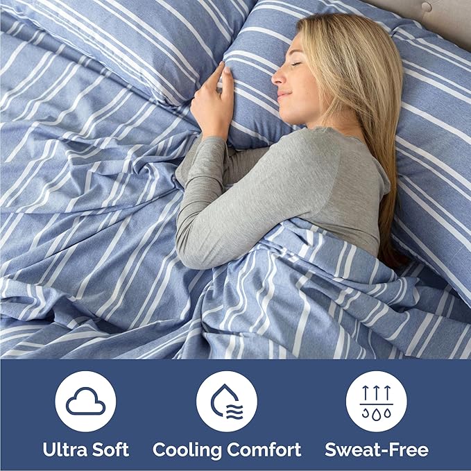 Cal King 6 Piece Sheet Set - Cooling & Breathable - Hotel Luxury Bedding, Includes Fitted Sheet for Women, Men, Kids & Teens - 1 Flat, 1 Fitted Sheet, 4 Pillowcases with Deep Pockets - Blue Stripes