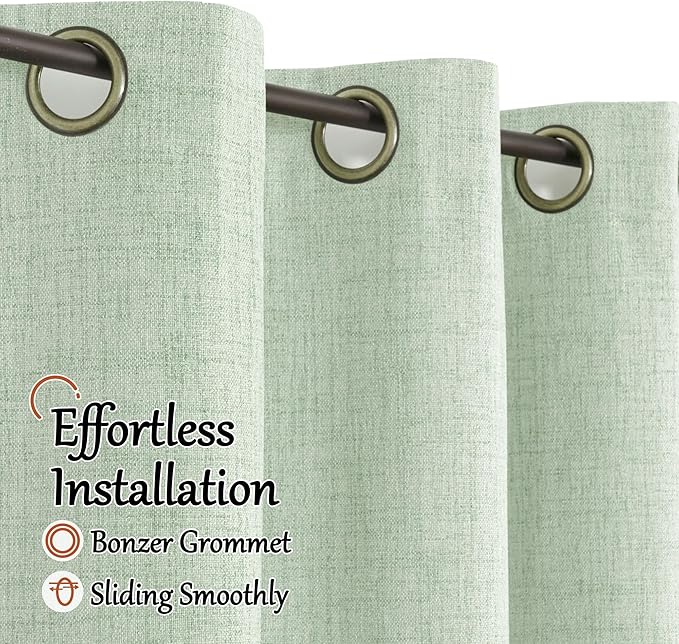 Sage Green Blackout Curtains for Bedroom - Linen Curtains 63 Inch Length Thermal Insulated Privacy Burlap Boho Window Drapes for Living Room Scandi Farmhouse Dining, 2 Panels, Each 52" Wide