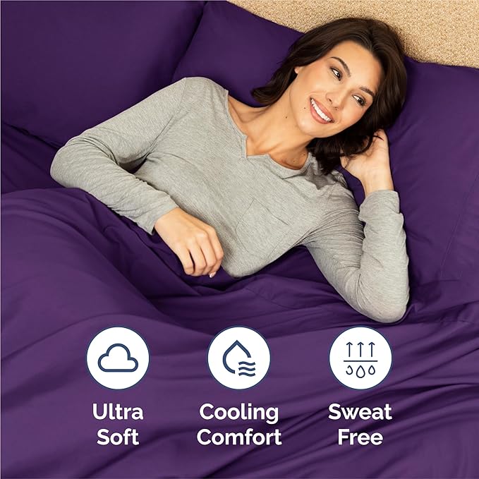 Cal King 6 Piece Sheet Set - Cooling, Comfy & Breathable - Hotel Luxury Bedding, Includes Fitted Sheet for Women, Men, Kids & Teens - 1 Flat, 1 Fitted Sheet, 4 Pillowcases with Deep Pockets - Purple