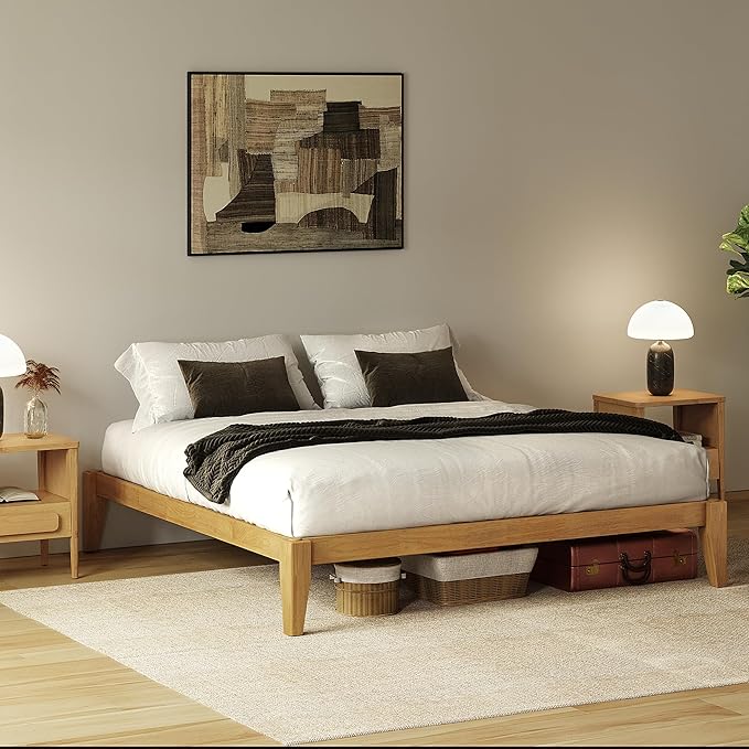 Thor Premium Solid Wood Bed Frame Queen, Platform Bed, Japanese Joinery Bed Frame, Wood Slat Support, No Box Spring Needed, Easy Assembly, Minimalist & Modern Style (Light Oak)