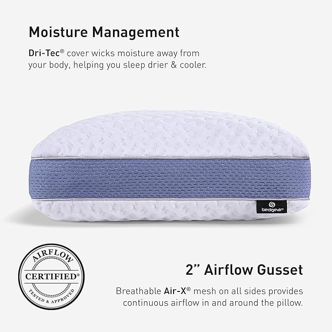 Bedgear Balance 3.0 Cooling Pillow – Moisture-Wicking Performance Bed Pillow for Hot Sleepers, Medium Support, Air-X Mesh, Dri-Tec Cover, Washable
