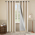 3-in-1 100% Blackout Curtains 84 Inches Long Thermal Insulation Soundproof Noise Canceling Curtains for Bedroom Living Room (W50xL84 Inch, Beige, 1 Panel)