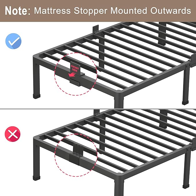 ROIL 18 Inch White Twin Size Bed Frame with Rounded Corner and Headboard Hole Mattress Retainers 3500LBS Heavy Duty Steel Slats No Box Spring Needed Platform Noise-Free Easy Assembly