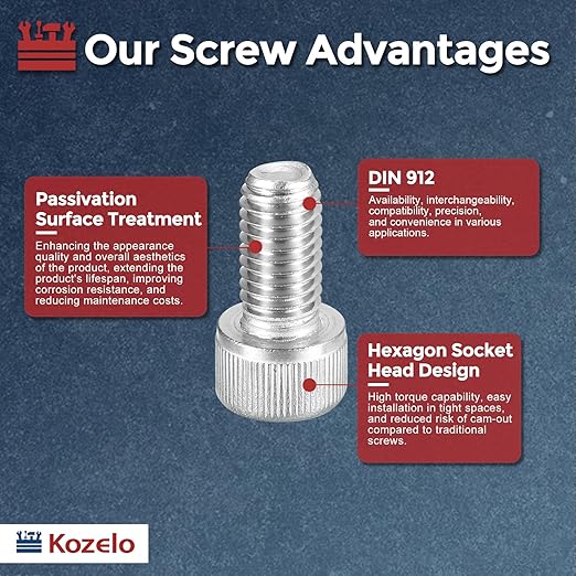 Kozelo 10pcs Socket Head Cap Screws - [M10-1.5 x 20mm] 304 Stainless Steel Allen Socket Drive for Electrical Motor 3D Printing Fan Engine Replacement Use, Silver