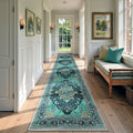 Area Rugs 2'6''x14' Washable Non-Slip, Floral Vintage Distress Print Pattern Medallion Carpet for Living Room Bedroom Dining Room, Teal Green Lake Blue Turquoise