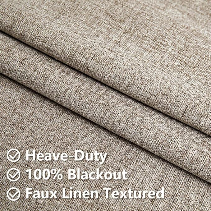 100% Blackout Curtains 72 Inch Length 2 Panels Set, Black Out Curtains for Living Room, Linen Thermal Insulated Grommet Drapes Bedroom Luxury Decor Privacy(37W × 72L inch, Linen)