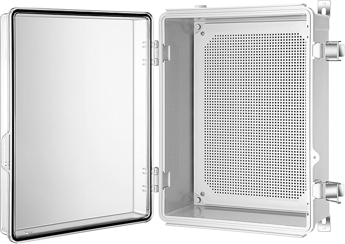 Gratury Junction Box, IP67 Waterproof Plastic Enclosure for Electrical Project, Hinged Grey Cover, Includes Mounting Plate and Wall Bracket (Transparent Cover, 16.1"x12.2"x7.1")