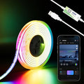 MIWISE 5V USB COB LED Strip Lights,RGB Smart IC LED Strip with App Control,Bluetooth Addressable Music Sync Color Changing Strip Lights,3M Back-Adhesive for Gaming Room PC Home Decor 6.56ft