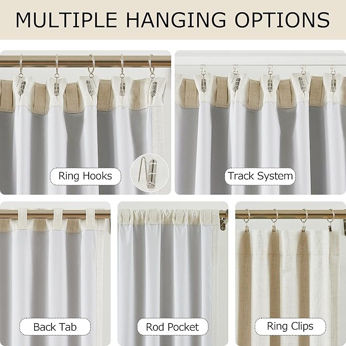 Vision Home Natural Linen Full Blackout Curtains for Bedroom Living Room Darkening Energy Efficient Window Panels 72 inch Thermal Insulated Rod Pocket Back Tab Linen Drapes 56" Wx72 Lx2