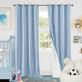 Baby Blue Linen Blackout Curtains for Nursery 84 Inch Length 2 Panels Set, Thermal Insulated Boho Total Black Out Noise Reducing Bonzer Grommets Window Curtains for Kids Bedroom, Each 60 Inch Wide
