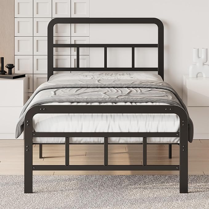 12 Inch Twin XL Bed Frames with Headboard and Footboard, No Box Spring Needed, Heavy Duty Metal Mattress Foundation, Noise Free, Easy Assembly, Black