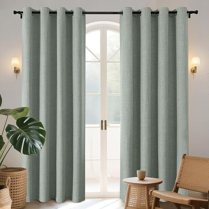 Joydeco Sage Green Blackout Curtains 120 Inches Long, Extra Long Curtains 120 Inch Length 1 Panel for Bedroom, Thermal Insulated Linen Black Out Curtains with Grommets(100x120, Sage Green)