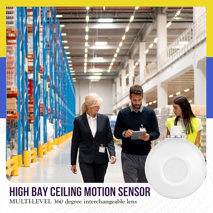 ENERLITES High Bay Ceiling Motion Sensor, Passive Infrared PIR Ceiling Sensor, 360° Field of View, 2800 Sq Ft Coverage, 120-277VAC, Neutral Wire Required, Commercial/Industrial Grade, MPC-50H, White