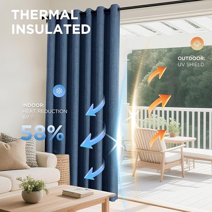 Joydeco Blackout Curtains 95 Inches Long 2 Panels Burg, Room Darkening Curtains for Bedroom, 100% Black Out Textured Thermal Drapes Privacy Protection 2 Panels Set(W52 x L95 Inch, Navy Blue)