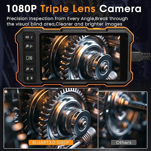 Epicmate Triple Lens Sewer Inspection Camera-Snake Camera with Light 16.5 ft, 5" IPS Screen Endoscope with Lights 1080P Industrial Borescope, IP67 Waterproof Drain Pipe Drain Snake with 32G Card