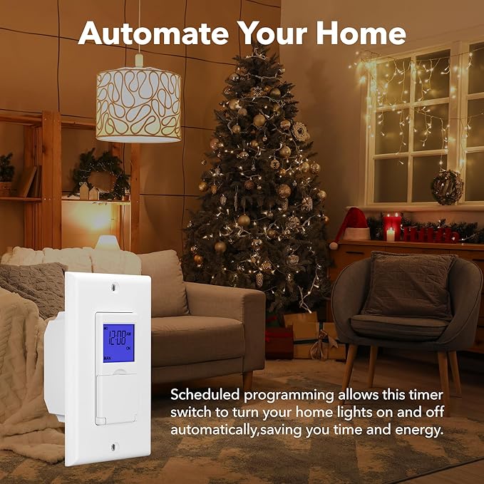 BN-LINK 7 Day Programmable Astronomical Timer Switch for Lights, Sunrise Sunset Programmable Light Switch Timer Indoor in Wall, Neutral Wire Required, Single Pole Only, ETL Listed