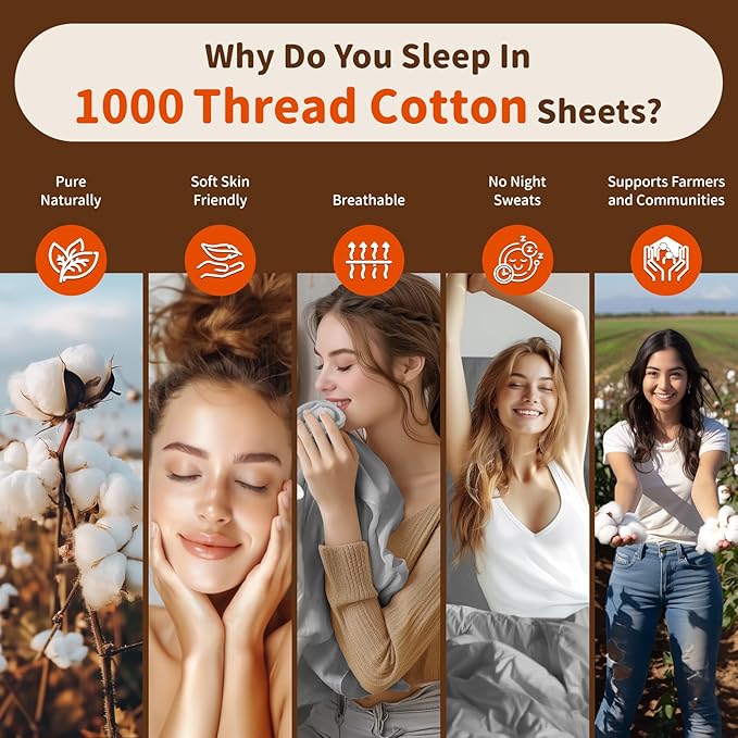 LBRO2M 1000 Thread Count 100% Egyptian Cotton Sheets Set 6 Piece Sets California King Bed Sheet Deep Pocket Sheet Set 16" Soft Comfortable All Season (California King, Gray)