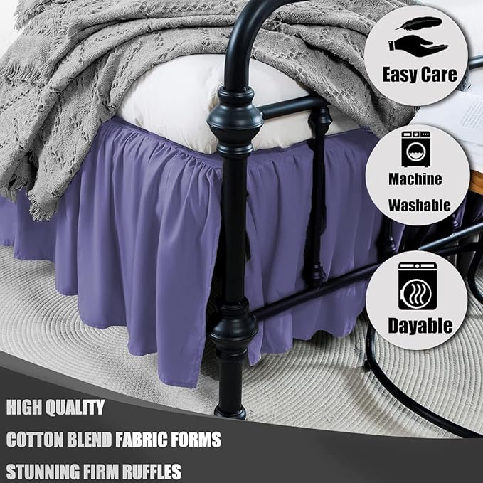 Navy Blue Bed Skirt Twin Size Ruffled Bed Skirt with Split Corners, 12 Inch Drop Dust Ruffle Bed Skirts with Platform, Navy Blue
