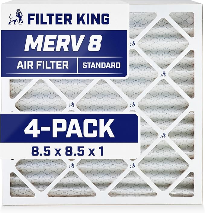 Filter King 8.5x8.5x1 Air Filter | 4-PACK | MERV 8 HVAC Pleated A/C Furnace Filters | MADE IN USA | Actual Size: 8.5 x 8.5 x .75"