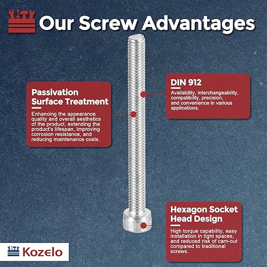 Kozelo 20pcs Socket Head Cap Screws - [M6-1 x 70mm] 304 Stainless Steel Allen Socket Drive for Electrical Motor 3D Printing Fan Engine Replacement Use, Silver