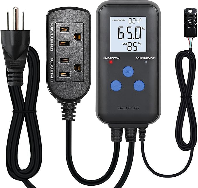 Digital Humidity Controller, Pre-Wired Humidity Controlled Dual Stage Outlets for Mushroom Growing, Reptile, Grow Tent, Humidifier/Dehumidifier