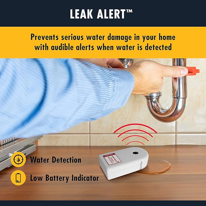 Zircon Leak Alert Electronic Water Leak Detector & Flood Sensor Alarm with 90dB Audio Dual Leak Alarms, 1 Pack,White