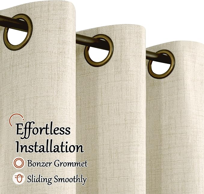 45 Inch Length Linen Blackout Curtains for Short Cafe Window, Thermal Insulated Light Blocking Soundproof Privacy Burlap Curtains 2 Panels, Each 38 Inch Wide Natural