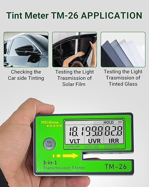Digital Car Window Tint Meter TM-26 / Side Window Tint, Sun Control Film, VL/UV/IR Transmittance Detection, Tester Meter Gauge (Without PU Case)