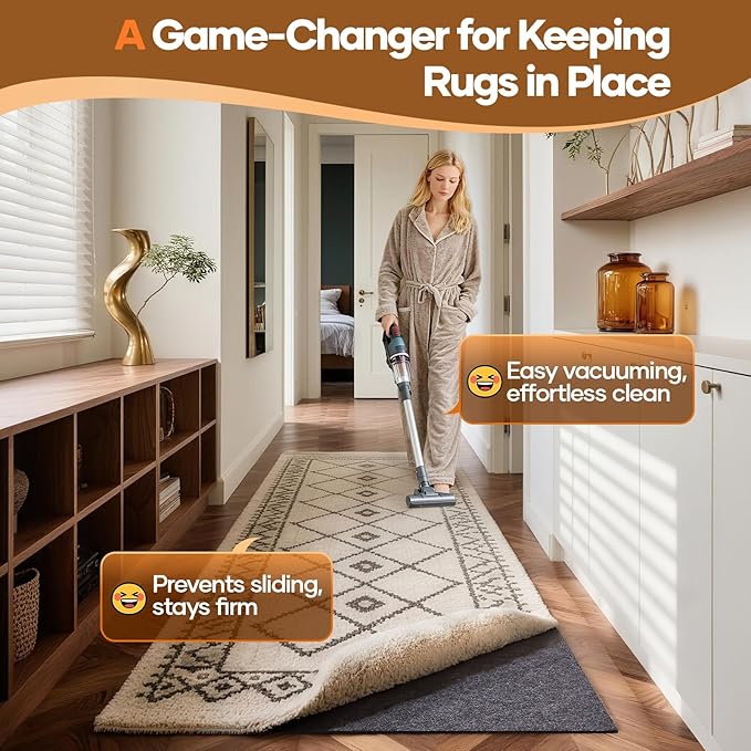 Veken Non Slip Cushioned Runner Rug Pad Gripper 2 x 12 Ft, Felt and Silicone Backing, 1/8 inch Thick Carpet Liner for Hardwood Floors and Finishes, Under Area Rugs Anti Skid Mat, Keep Rugs in Place