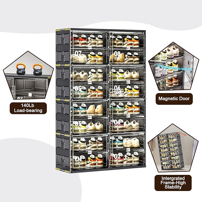 40 Pairs Portable Shoe Storage Cabinent of 3-Step Fast Installation,Plastic Shoe Box with Magnetic Clear Door for Entryway, Enclosed Shoe Rack for Sneaker, Heels etc.. (2Row, 10Tier)