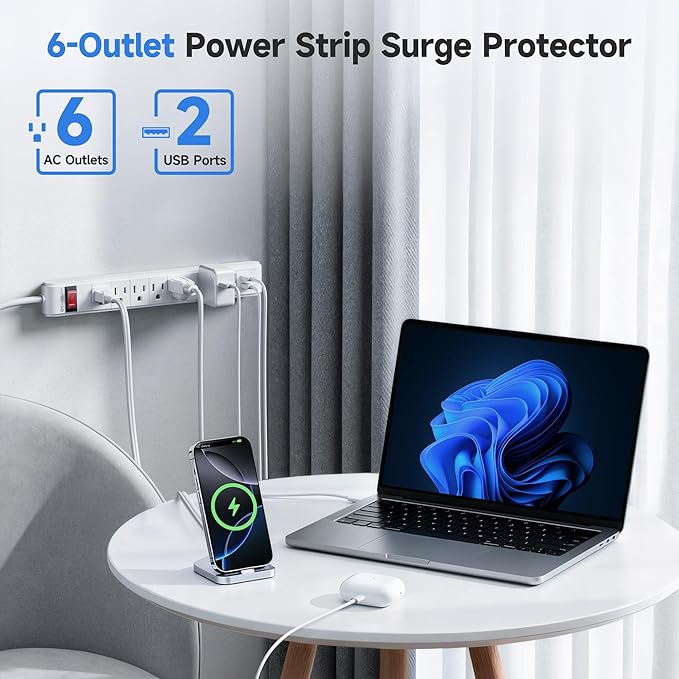 [ETL Listed] Cable Matters 2-Pack 6-Outlet Surge Protector Power Strip with USB Ports - 12ft, Long Extension Cord, Surge Protector with USB Ports, White