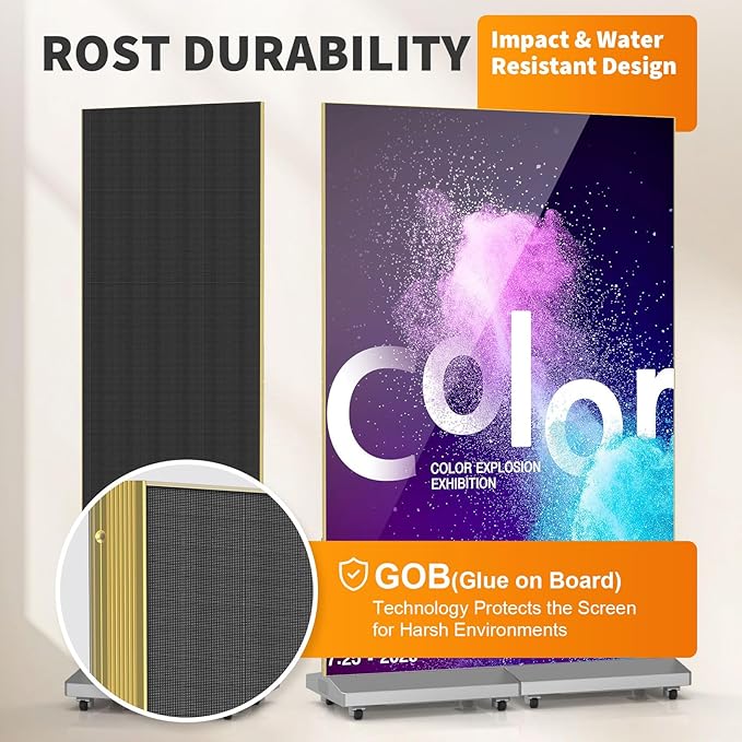 JASZDOT 80" Seamless Splicing LED Display, Foldable Poster Screen with P1.86 Digital Signage Display LED Totem with USB/HDMI/WiFi/Remote