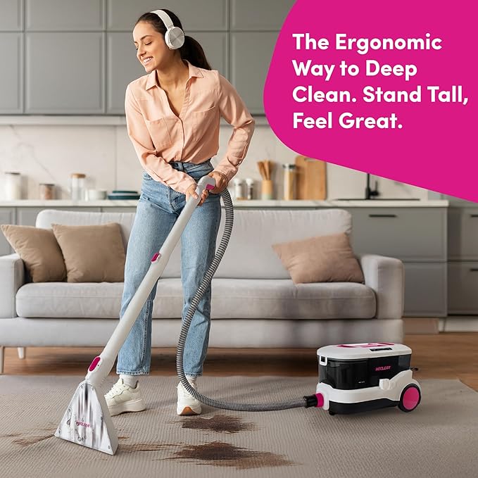 WECLEAN Carpet Cleaner Machine and Stain Remover for Deep Cleaning Upholstery for Carpets Rugs and Fabric Seats,800W 18Kpa，3L Clean Tank and 1.5L Dity Tank, Pink