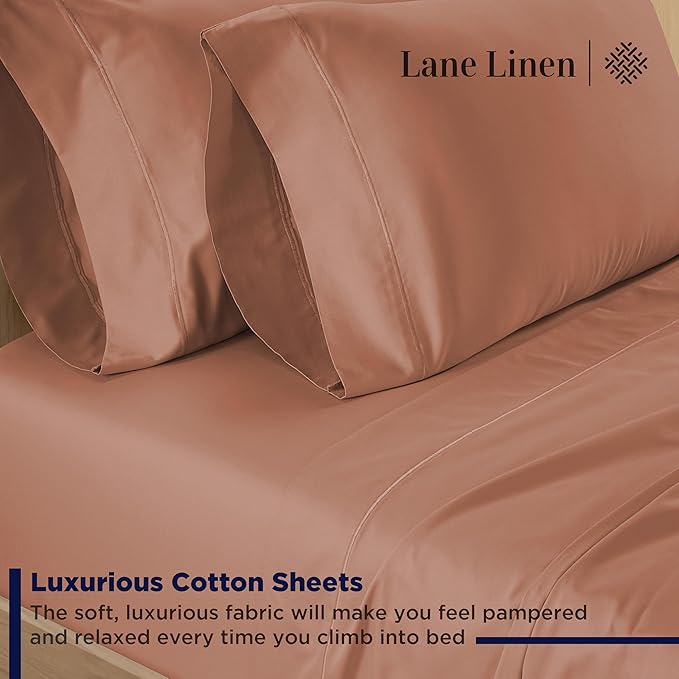 LANE LINEN Twin XL Bed Sheets Set - 600 Thread Count, 100% Cotton Sheet Bed Sets - Sateen Weave, Hotel Luxury Sheet, 15" Deep Pocket, Easy to Wash- Rose Dawn
