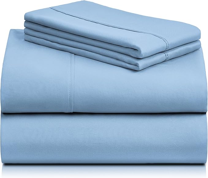 LuxClub 4 PC King Sheet Set, Deep Pockets Wrinkle Free Cooling Bed Sheets Hotel Bedding for Women, Men, Includes 1 Fitted Sheet, 1 Flat Sheet and 2 Pillowcases-Soft Sky