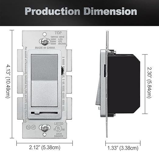 BESTTEN 10 Pack Matte Silver Dimmer Light Switch, Single Pole or 3-Way, Compatible with Dimmable LED, CFL, Incandescent and Halogen Bulb, LED Slide Dimmer Wall Switch, 120VAC, UL Listed