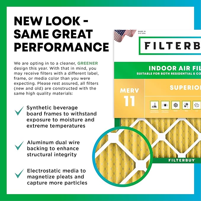 Filterbuy 19.5x19.5x1 Air Filter MERV 11 Superior Pet & Allergy Defense (6-Pack), Electrostatic Pleated HVAC AC Furnace Filters Replacement, Made in USA (Actual Size: 19.50 x 19.50 x 0.75)