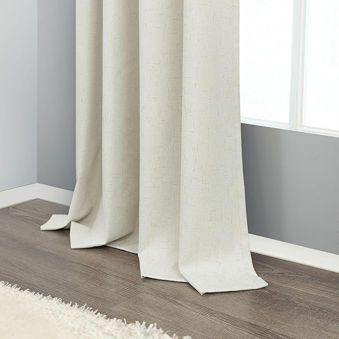 Pitalk Extra Wide Curtains 60 Inches Wide for Living Room 84 Inch Length 2 Panels Thick Back Tab Pleated Cream Linen Blackout Dark Out Sliding Door Window Curtains Thermal Privacy Drapes 60x84 Long
