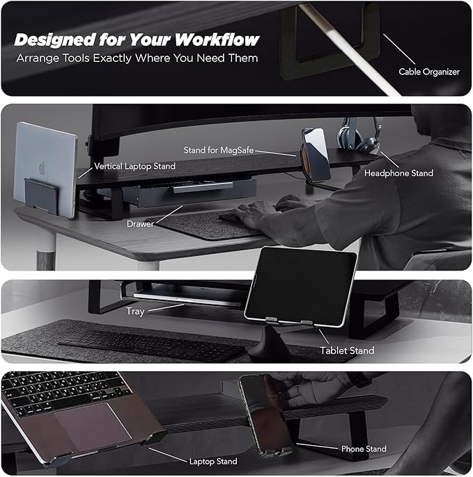 ULTRARM Moodular Wooden Monitor Stand 33.4” (85cm) Desk Organizer with Metal Slide Rails for Drawer, Tray, Laptop, Tablet, Phone & Headphones Customizable Riser for Organized Workspace Oak MS85-O