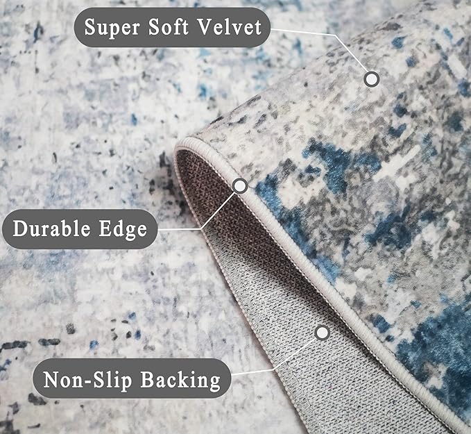 vivorug Runner Rug 2'x8' Machine Washable Non-Slip Runners for Hallways Kitchen Entryway Laundry Room Modern Abstract Carpet Hallway Runner Grey/Navy