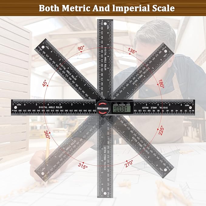 Digital Angle Finder Protractor, Angle Measuring Tool for Woodworking/Carpenter/Construction/Handmade Measurement，Angle Finder Ruler with 7inch/200mm(2 Batteries Included) (Enhanced ABS)